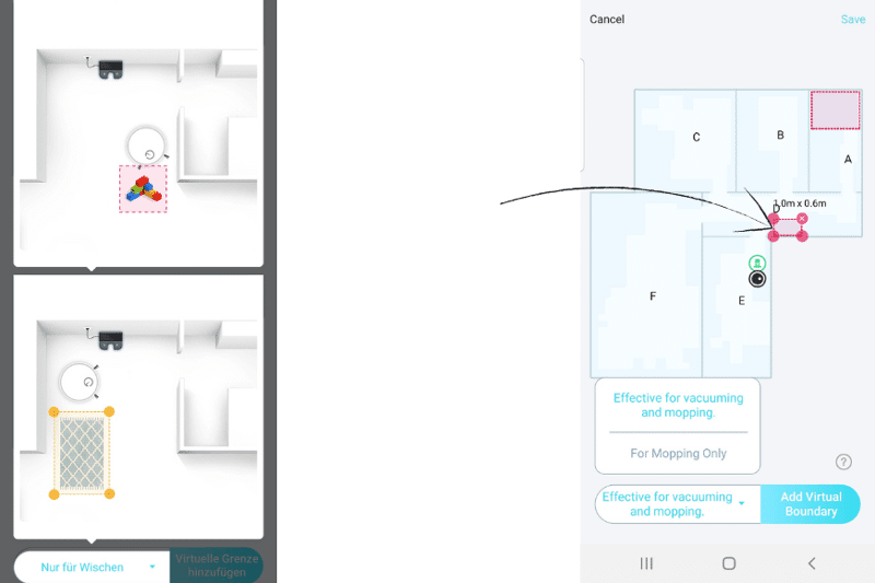 Sperrzonen werden in der Yeedi App definiert